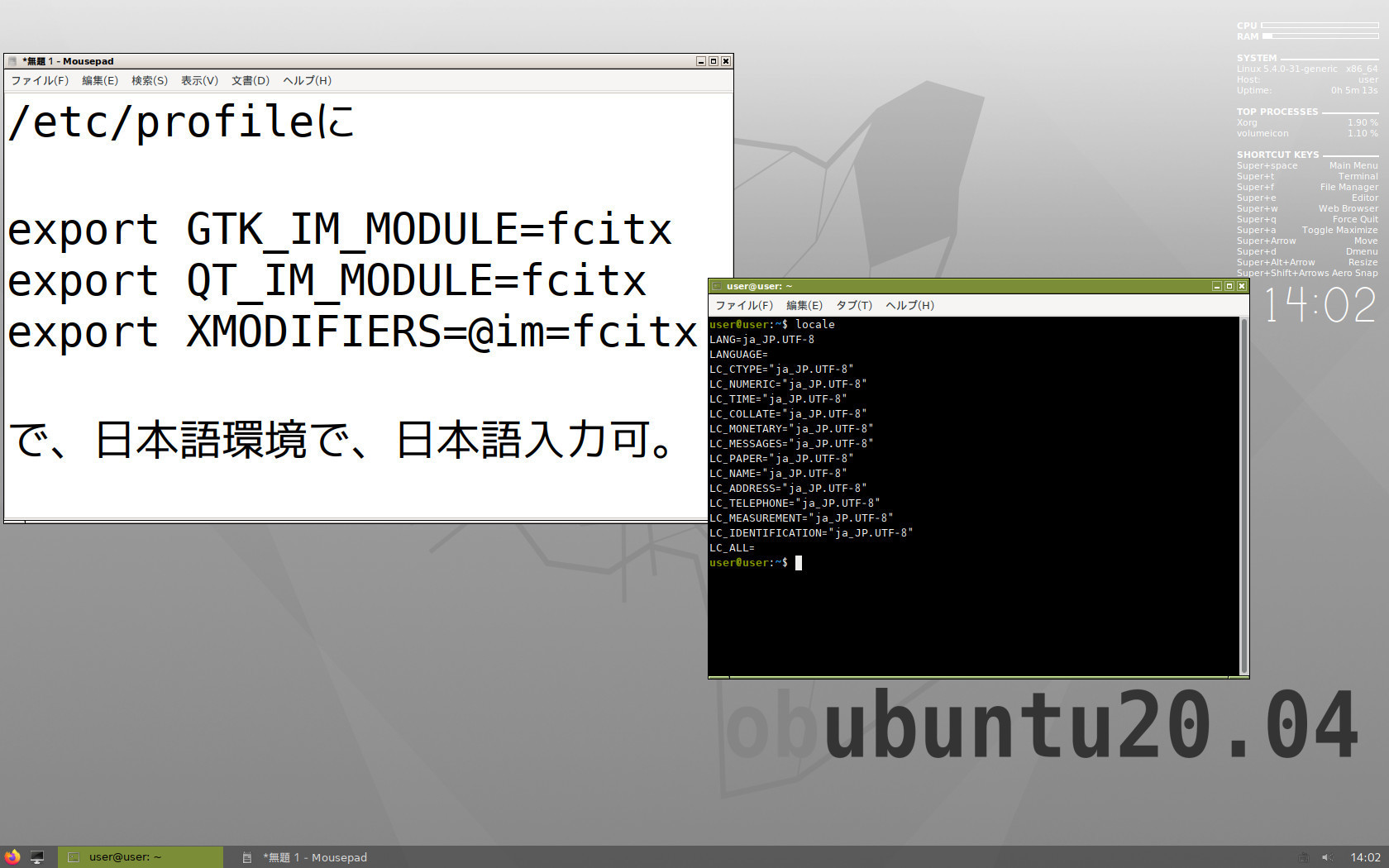 日本語デスクトップ環境で日本語入力可に Ubuntu 04 Live Server Amd64 Openbox化 Virtualbox 6 1 8 Sparky 5 11 X86 64 Xfce ゆったりとlinux